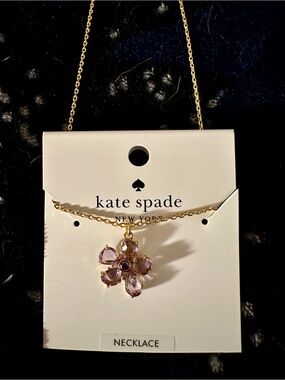 Kate Spade Paradise  Gold-Tone Purple/Pink Crystal Flower Necklace NWT